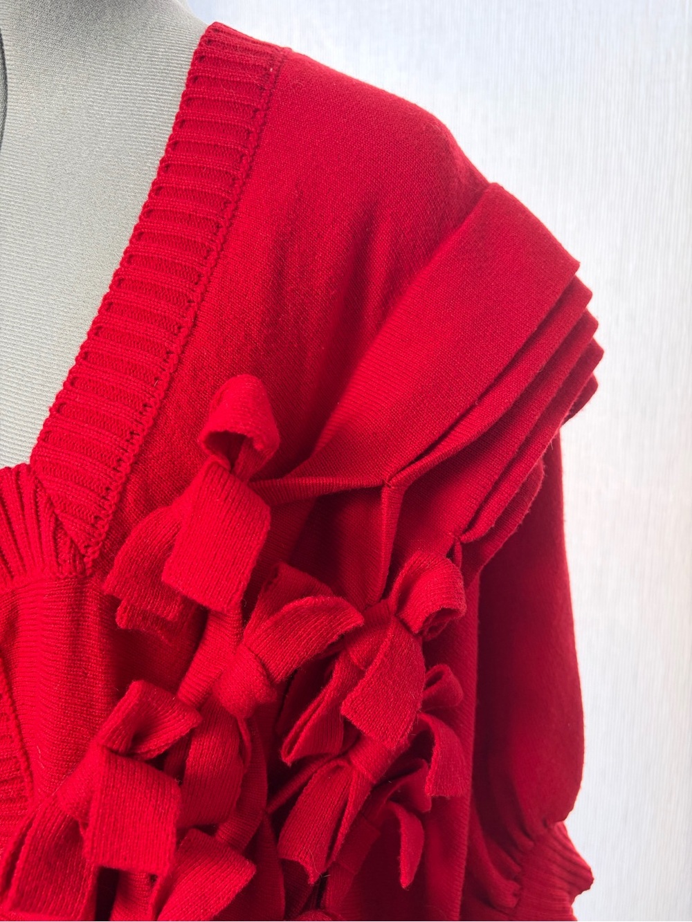 Comme des Garcons Tao VTG Wool Ruffle Cropped Cardigan, red, M, GUC - Picture 9 of 16